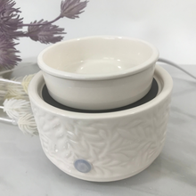 Load image into Gallery viewer, CERAMIC 3-IN-1 WAX MELT WARMER BURNER (WHITE LEAVES DESIGN)
