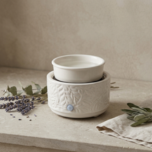 Load image into Gallery viewer, CERAMIC 3-IN-1 WAX MELT WARMER BURNER (WHITE LEAVES DESIGN)
