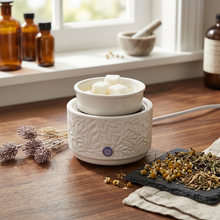 Load image into Gallery viewer, CERAMIC 3-IN-1 WAX MELT WARMER BURNER (WHITE LEAVES DESIGN)
