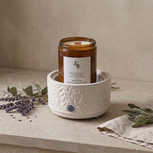 Load image into Gallery viewer, CERAMIC 3-IN-1 WAX MELT WARMER BURNER (WHITE LEAVES DESIGN)
