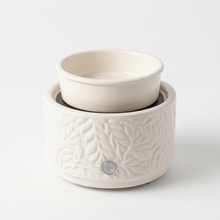 Load image into Gallery viewer, CERAMIC 3-IN-1 WAX MELT WARMER BURNER (WHITE LEAVES DESIGN)
